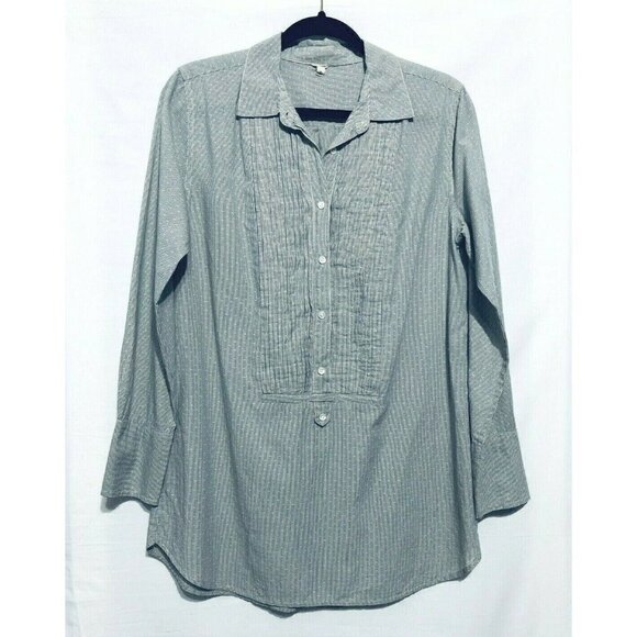 J Crew Top Womens Small Blue Striped Pintuck Bib Front Popover Tunic 29932 - Picture 1 of 6